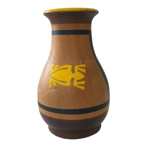 Navajo Pand Painted Hand Turned Vase Wooden Southwestern Turtle Native American - Picture 9 of 16